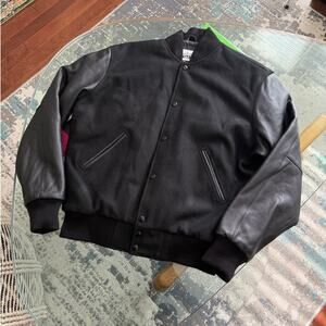 Varsity Base Men's Wool Leather Black Letterman Jacket